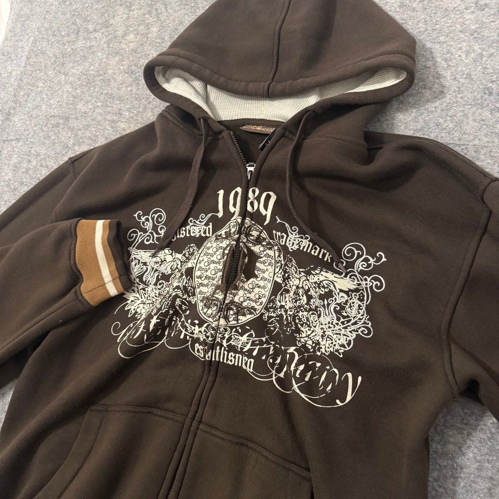 Paco Denim Company Jeans Mens XL Brown 1989 Graphic Full Zip Hoodie